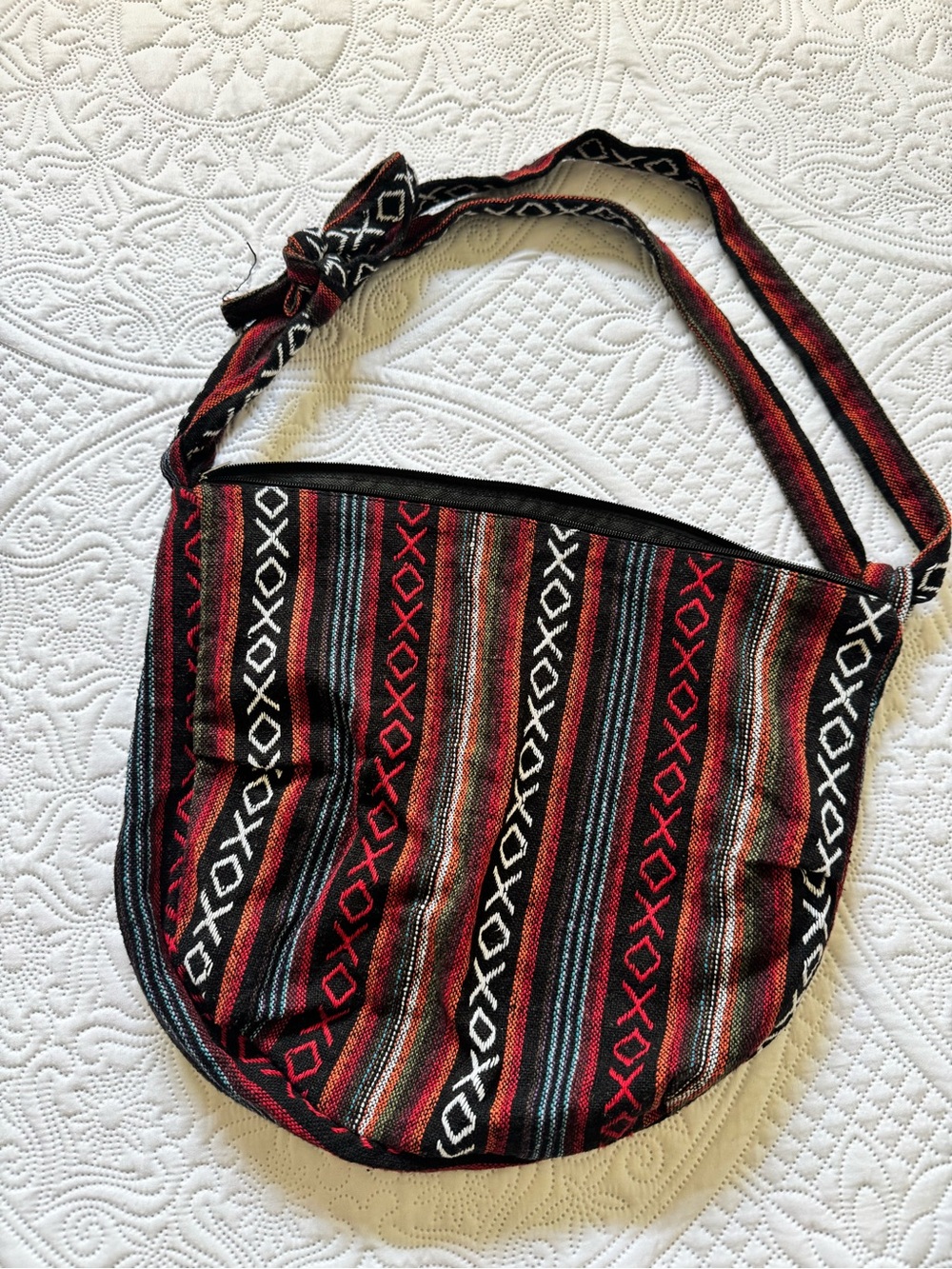 Authentic Mexican Boho Red Striped Crossbody Shoulder Bag